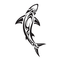 Polynesian Tribal Shark Tattoo with Bold Black Ink Design and Traditional Patterns
