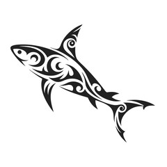 Polynesian Tribal Shark Tattoo with Bold Black Ink Design and Traditional Patterns