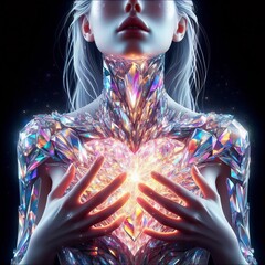 Heart-Crystal: Surreal Girl Portrait with Crystal Heart
