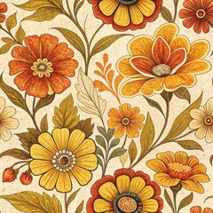 Textile Art Seamless Floral Pattern Design with Vibrant Colors and Nature Aesthetic