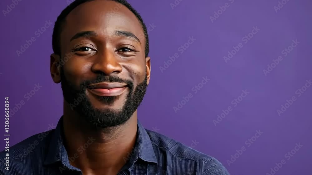 Aufkleber man with a beard and a smile is standing in front of a purple background
