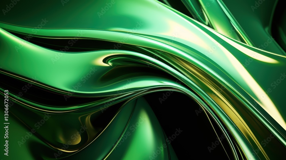 Poster abstract green flowing texture in 3d render, capturing the elegance and fluidity of curved surfaces 