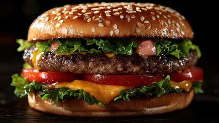a mouth watering cheeseburger featuring juicy beef patty fresh lettuce tomatoes and melted cheese perfect for fast food lovers and culinary enthusiasts seeking the classic hamburger experience