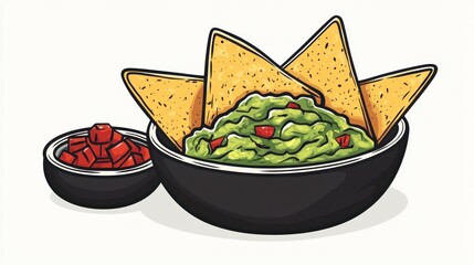 A bowl of chips with guacamole and salsa for enjoyment