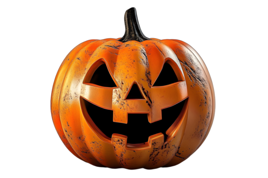 calabaza naranja de halloween con cara de terror sobre fondo trasparente. Concepto celebraciones, decoraciones