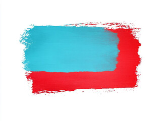 Cyan and red grunge brush stroke, isolated, white background