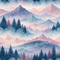 Fototapeta premium Aerial Serenity Seamless Mountain Landscape Digital Artwork of Nature's Tranquility