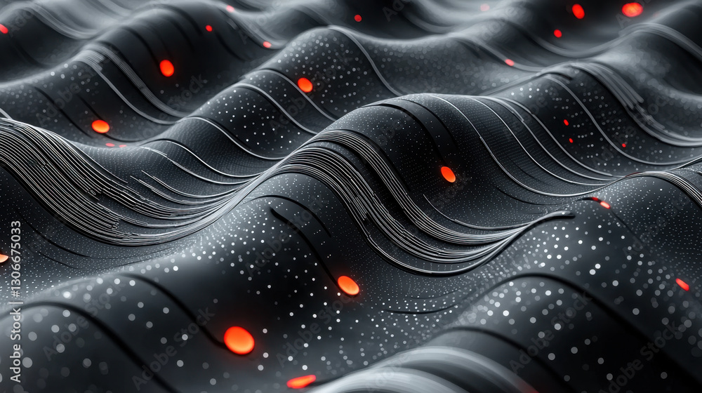 Aufkleber dynamic seamless patterns with technology inspired design featuring wavy surfaces and glowing red el