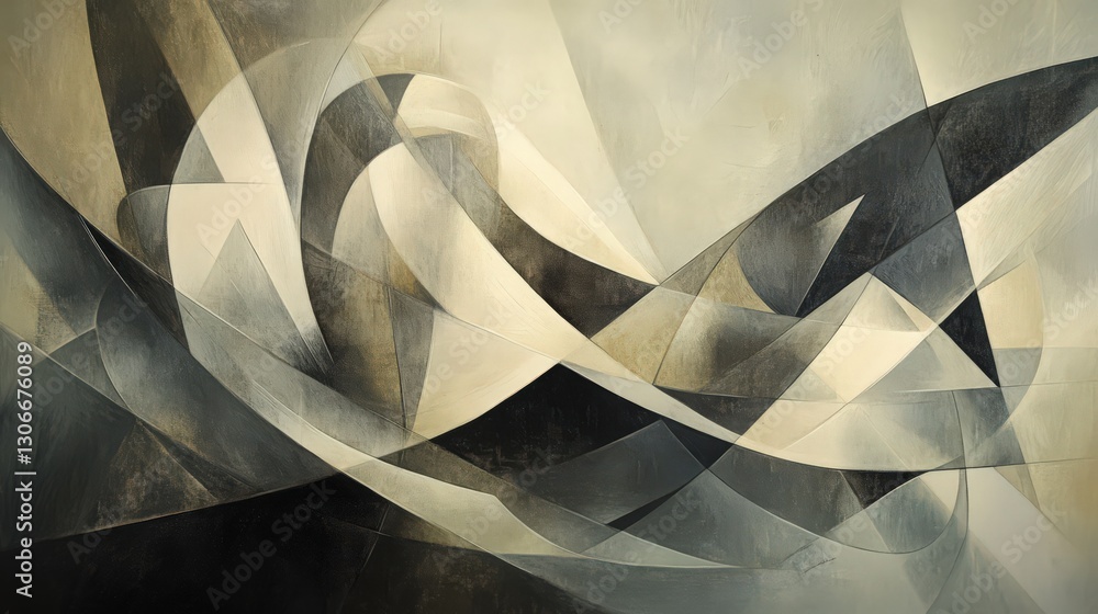 Aufkleber an abstract composition with geometric shapes and smooth lines interplay