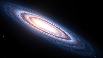 Naklejka premium breathtaking view of spiral galaxy with bright core and swirling arms set against dark cosmos