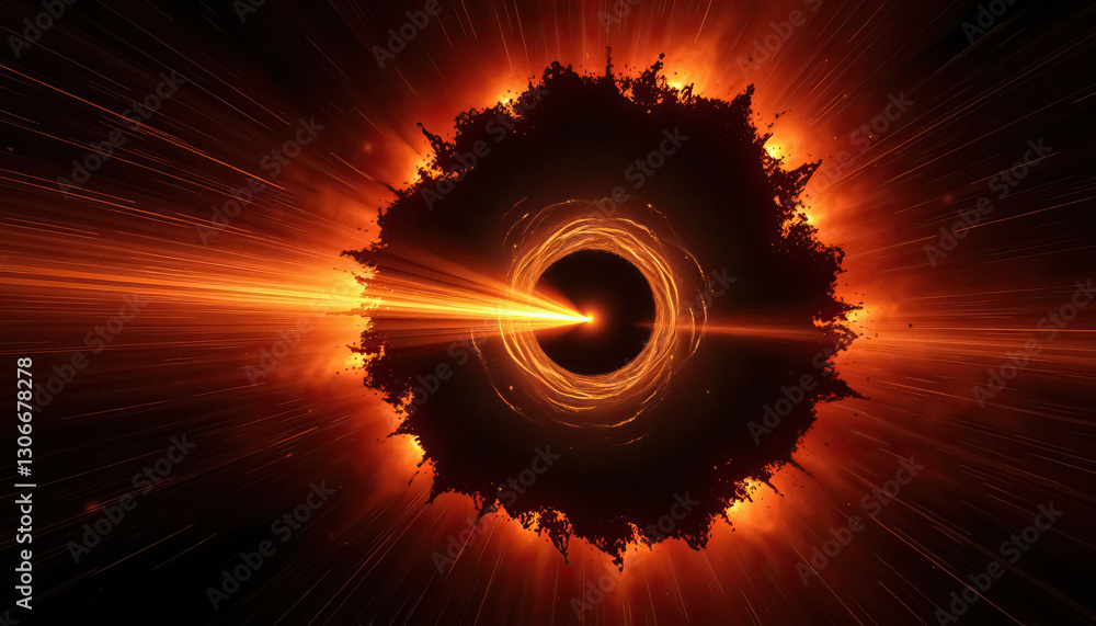 Poster cosmic phenomenon possibly wormhole black hole with swirling patterns of light