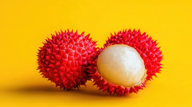 Colorful Rabutan Fruit with Distinct Spiky Red Outer Skin