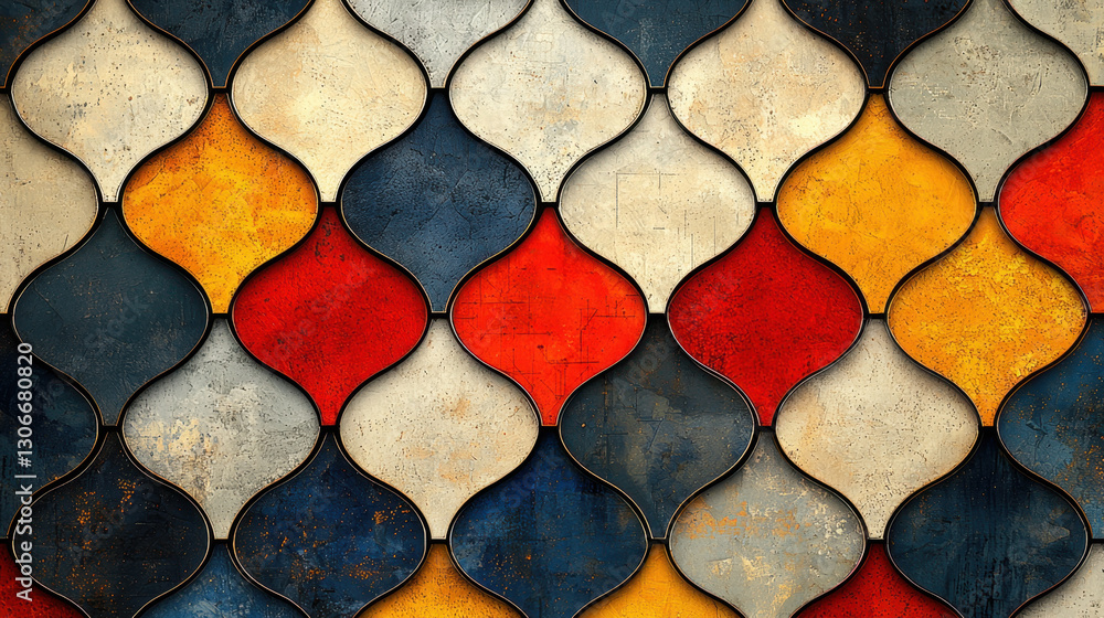 Aufkleber colorful geometric pattern with interlocking shapes and textured surface. design features mix of red