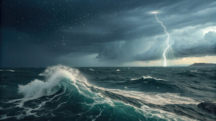 4K Sea with storms and lightning