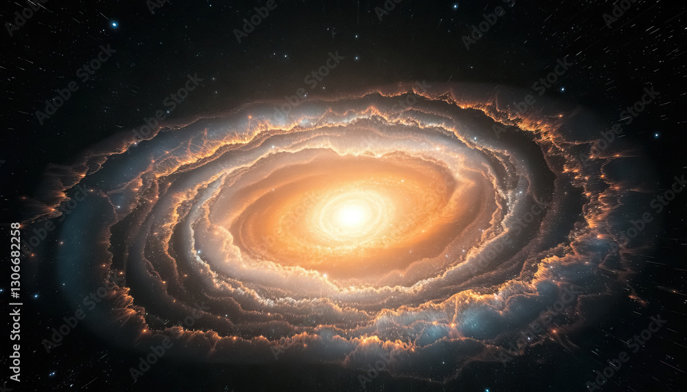 Poster celestial swirl radiant cosmic entity in vast expanse of space spiral galaxy with energetic core