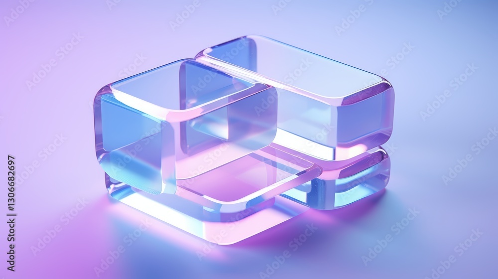 Poster soft blue isometric 3d icon of transparent blocks with smooth edges and a reflective surface for mod