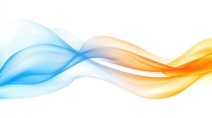 Abstract flowing wavy blue and orange lines against a white background