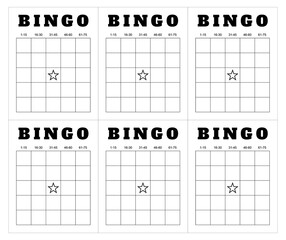 Bingo card grid printable template set. Vector illustration simple bingo card design.