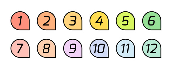 Number bullet point design element set. List numbers for infographics - simple colorful modern graphic design.