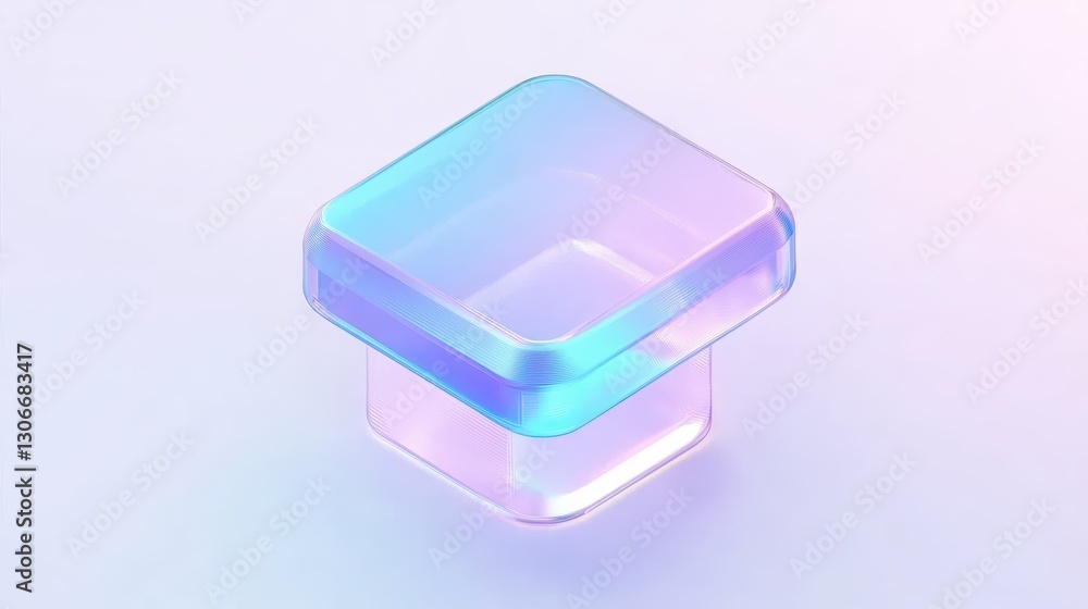 Poster soft blue isometric 3d icon with transparent layers and glowing edges for modern digital designs and