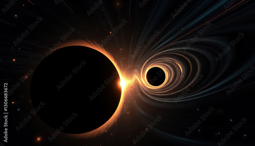 Poster cosmic dance of celestial bodies in vast expanse of space phenomenon of gravity and light bending