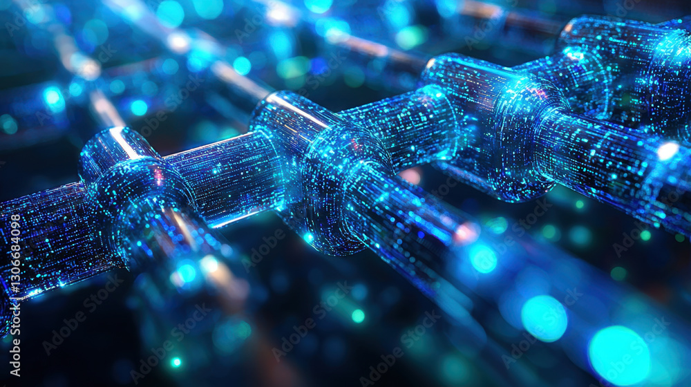 Poster futuristic digital network with glowing blue nodes and connections represents decentralized blockcha