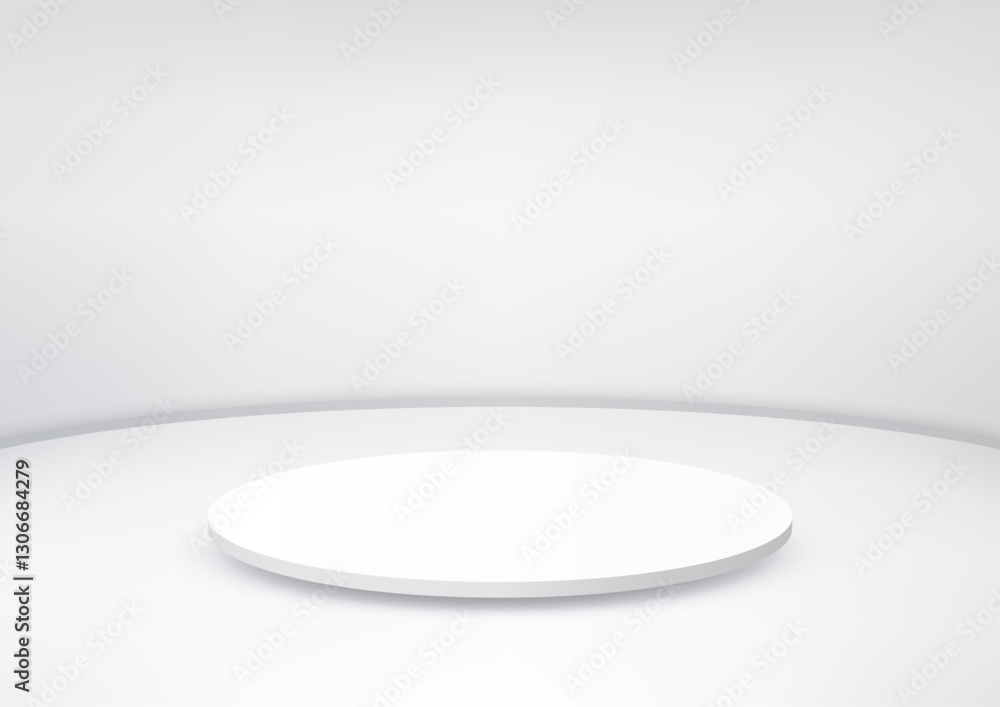 Poster modern 3d white circular platform on same background for product display mockup