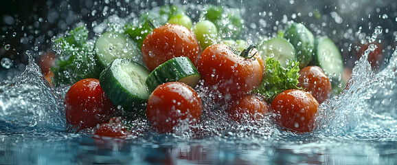 Fresh Vegetables Splashing In Water