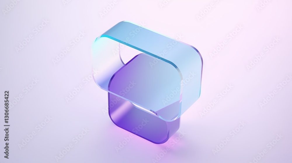Poster minimalistic 3d render of geometric shapes with transparent glass effect in soft pastel colors for m