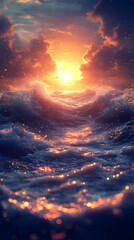 Fototapeta premium Dramatic Sunset Over Sparkling Ocean Waves