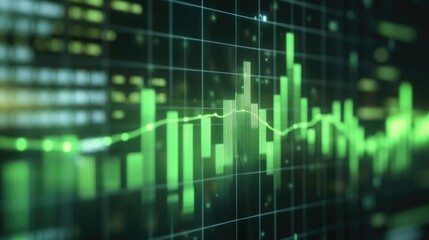 Obraz premium Green line graph displaying fluctuating financial market information visually