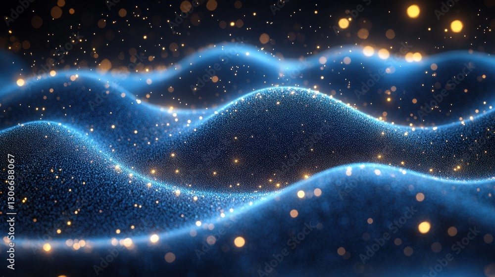 Poster abstract blue motion background with glowing lines and particles