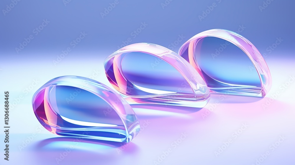Poster set of three colorful transparent abstract shapes with soft gradients on a gradient background trans