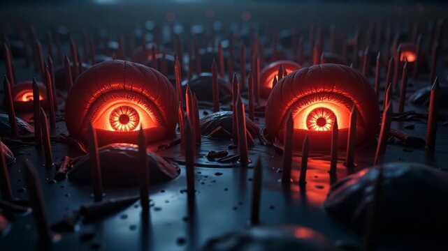  Spooky Red Eyes Glowing in the Dark with Long Sharp Sticks Around