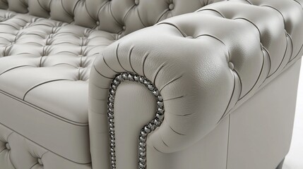 Obraz premium Elegant tufted leather sofa with decorative studs, showcasing luxury interior design