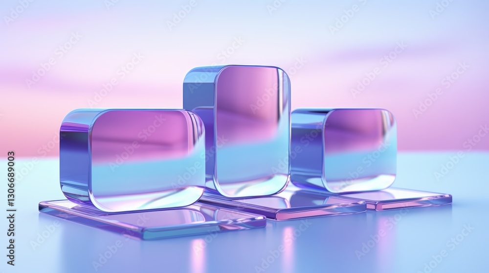 Poster futuristic transparent cubes on a soft gradient background for creative display and digital art appl