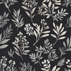 Elegant Silver Foliage Pattern on Black Background