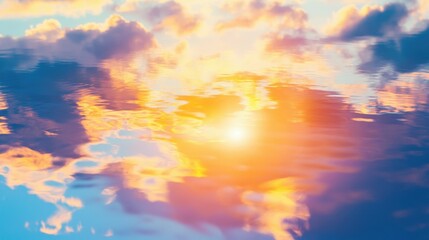 Obraz premium Tranquil water surface with gentle ripples and reflective sky at sunset for relaxation themes