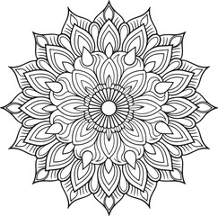 Elegant Floral Mandala Art Featuring Symmetrical Blooms and Graceful Swirls, Geometry Mandala for Spiritual Healing, silhouette vector style with white background