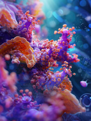 A vibrant underwater scene showcasing colorful coral formations and marine life.