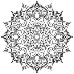 Elegant Floral Mandala Art Featuring Symmetrical Blooms and Graceful Swirls, Geometry Mandala for Spiritual Healing, silhouette vector style with white background