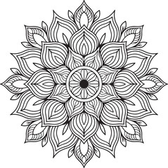 Elegant Floral Mandala Art Featuring Symmetrical Blooms and Graceful Swirls, Geometry Mandala for Spiritual Healing, silhouette vector style with white background