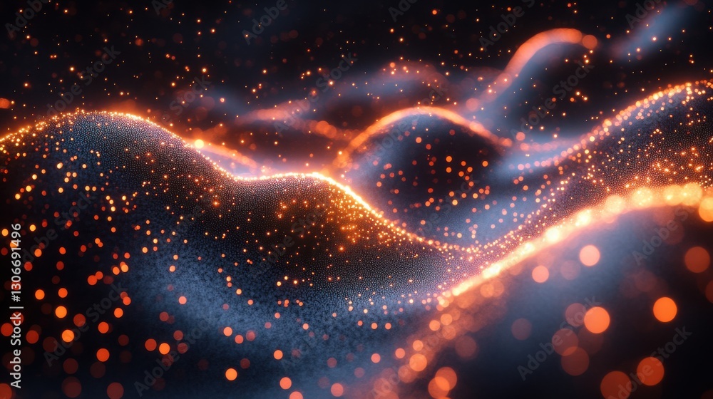 Aufkleber abstract waveform with glowing particles on a dark background