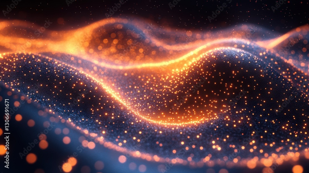 Aufkleber abstract waveform with glowing particles on a dark background