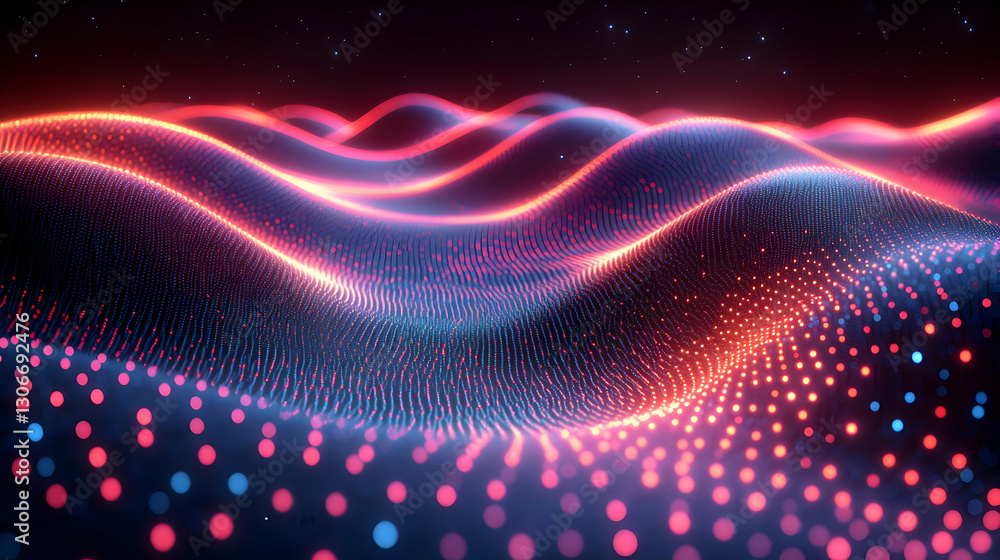 Poster abstract glowing particle wave pattern