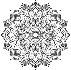 Elegant Floral Mandala Art Featuring Symmetrical Blooms and Graceful Swirls, Geometry Mandala for Spiritual Healing, silhouette vector style with white background