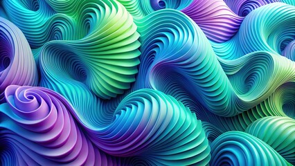 3D Textured Blue Curly Shapes Light Green Violet Wave Background