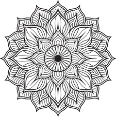 Elegant Floral Mandala Art Featuring Symmetrical Blooms and Graceful Swirls, Geometry Mandala for Spiritual Healing, silhouette vector style with white background