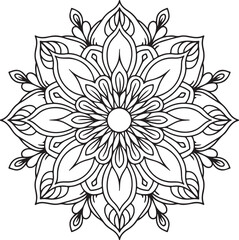 Elegant Floral Mandala Art Featuring Symmetrical Blooms and Graceful Swirls, Geometry Mandala for Spiritual Healing, silhouette vector style with white background