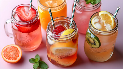 Assortment Of Fresh Fruit Infused Iced Drinks